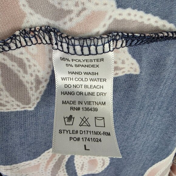 Womens SJS Floral Navy & Pink Sleeveless Midi Dress Polyester Stretch Size L - Picture 4 of 8